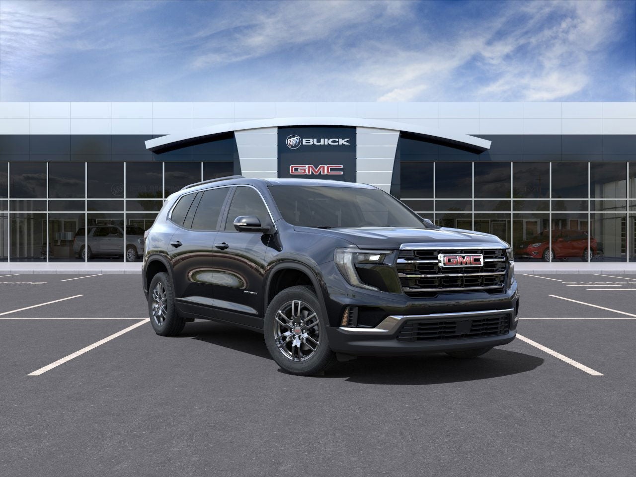 2025 GMC Acadia Elevation in Ebony Twilight Metallic — front three-quarter view