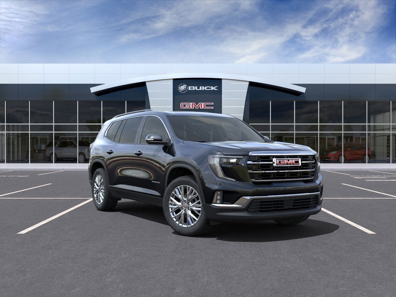 2025 GMC Acadia Elevation in Ebony Twilight Metallic — front three-quarter view