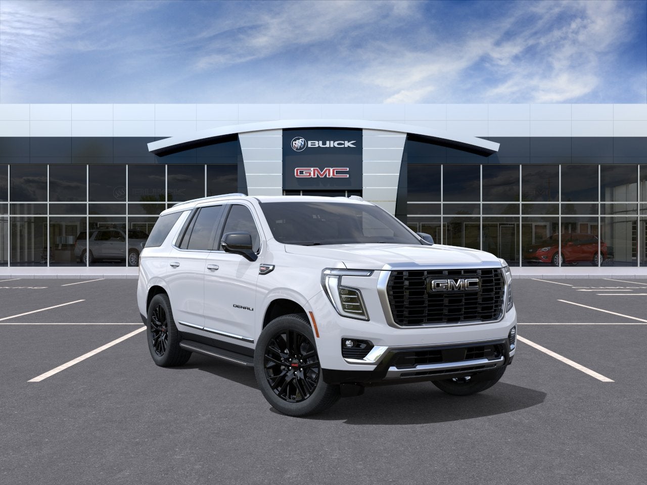 2026 GMC Yukon Denali in Summit White — front three-quarter view