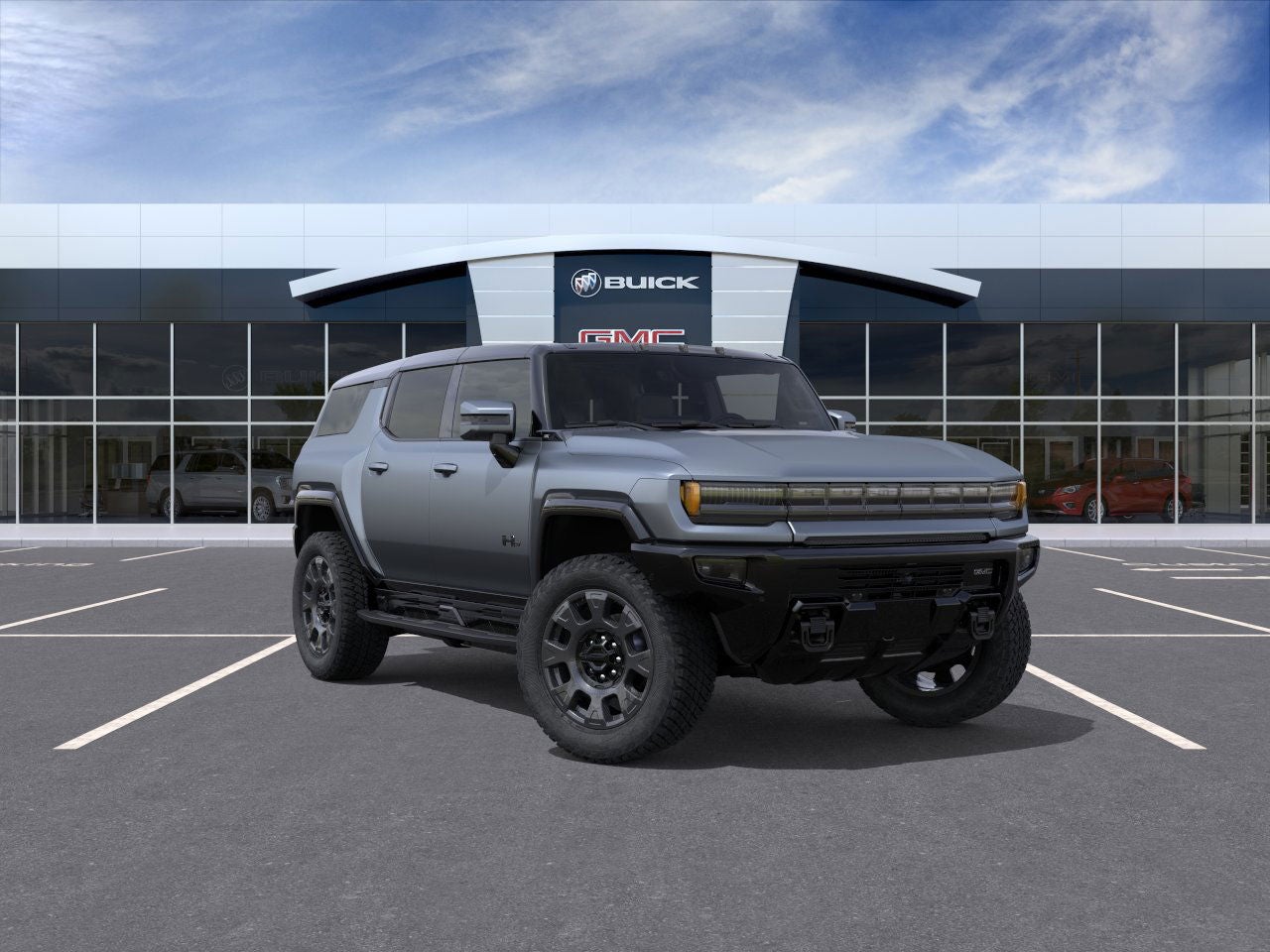 2026 GMC HUMMER EV SUV 3X in Magnus Gray Matte — front three-quarter view
