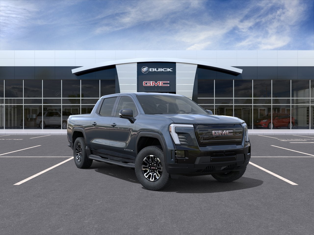 2026 GMC Sierra EV Elevation Extended Range in Deep Ocean Metallic — front three-quarter view