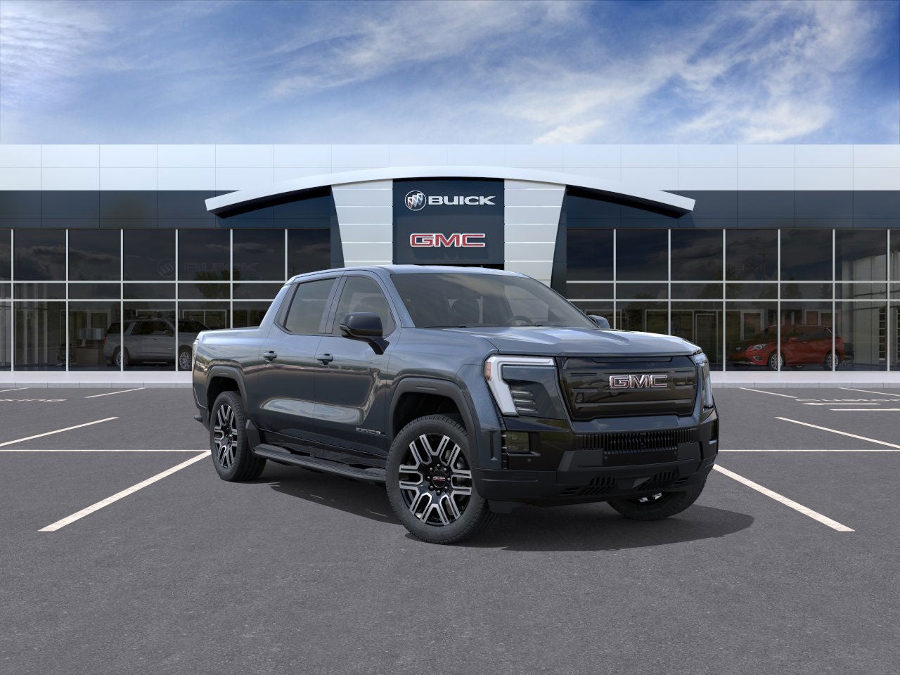 2026 GMC Sierra EV Elevation Extended Range in Deep Ocean Metallic — front three-quarter view