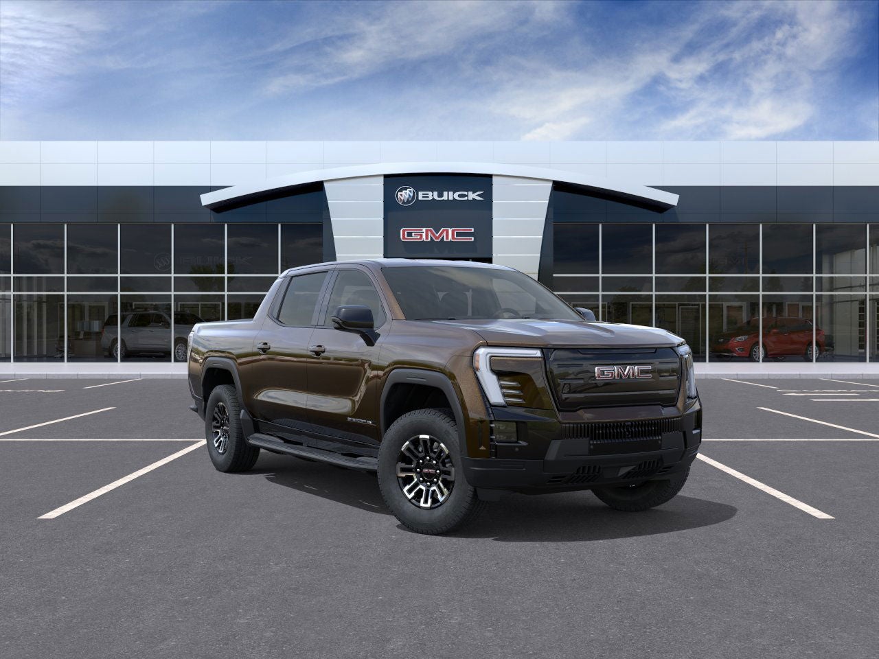 2026 GMC Sierra EV Elevation Extended Range in Deep Bronze Metallic — front three-quarter view