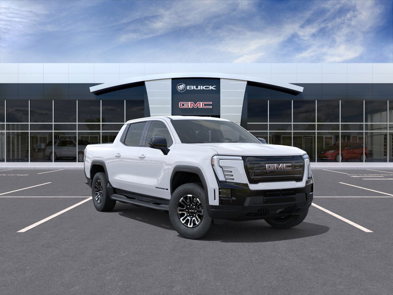 2026 GMC Sierra EV Elevation Extended Range in Summit White — front three-quarter view