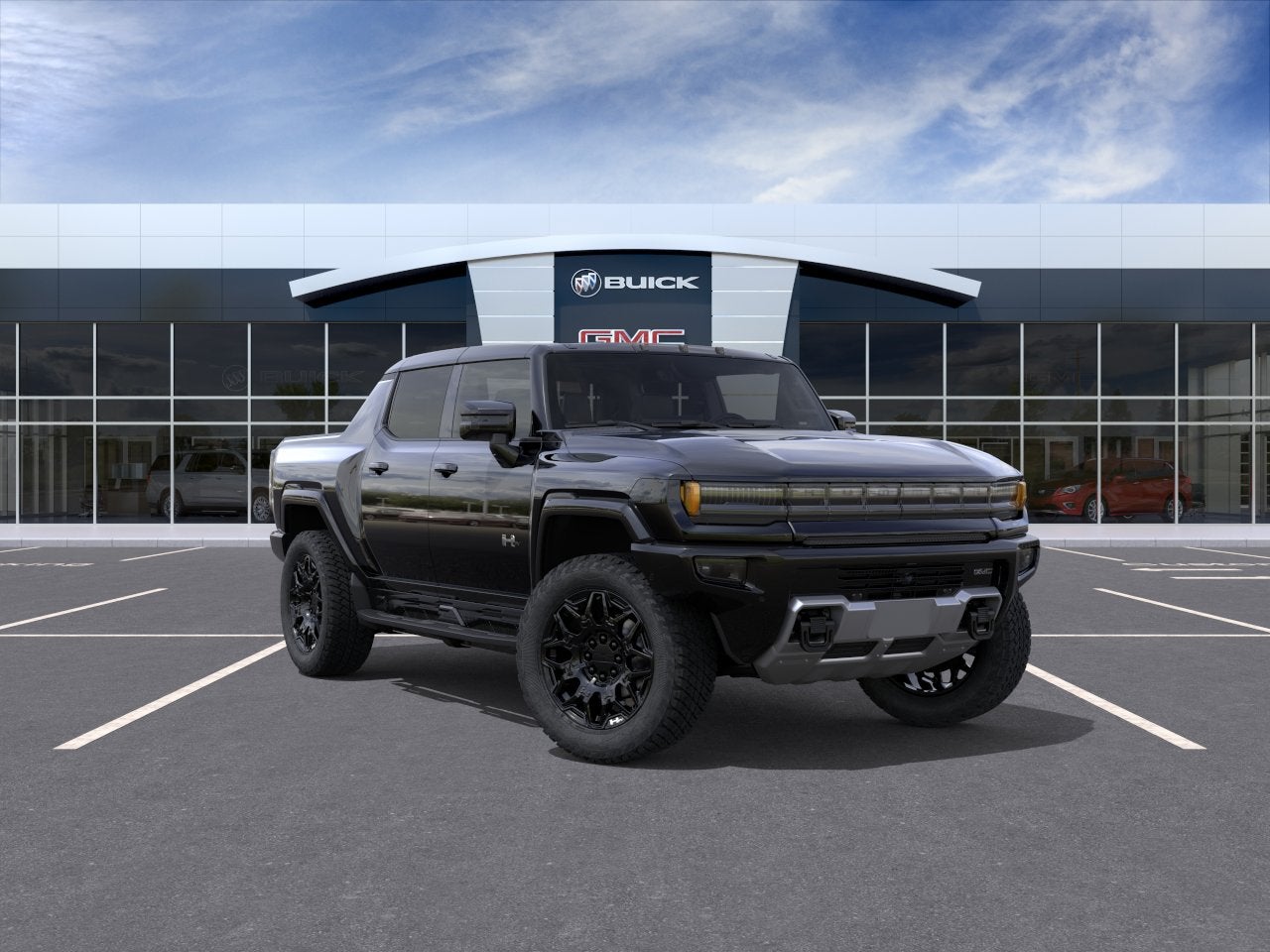 2026 GMC HUMMER EV Pickup 2X in Void Black — front three-quarter view