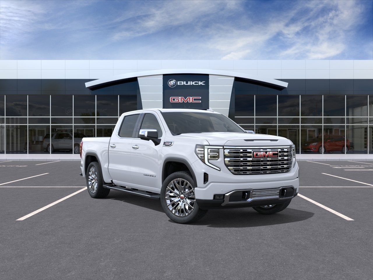 2026 GMC Sierra 1500 Denali in Glacier White Tricoat — front three-quarter view