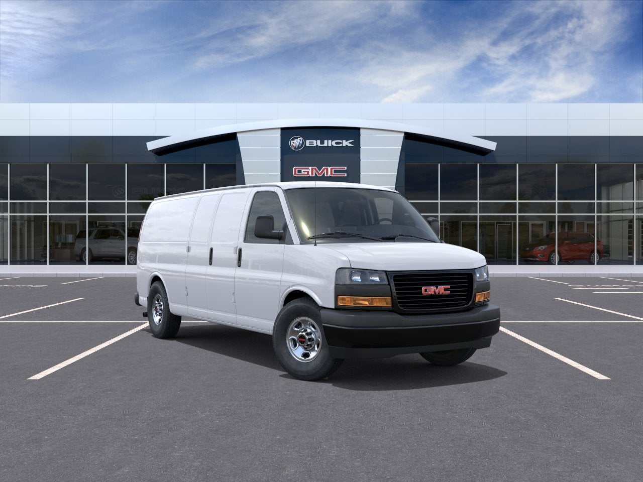 2026 GMC Savana Cargo Work Van in Summit White — front three-quarter view