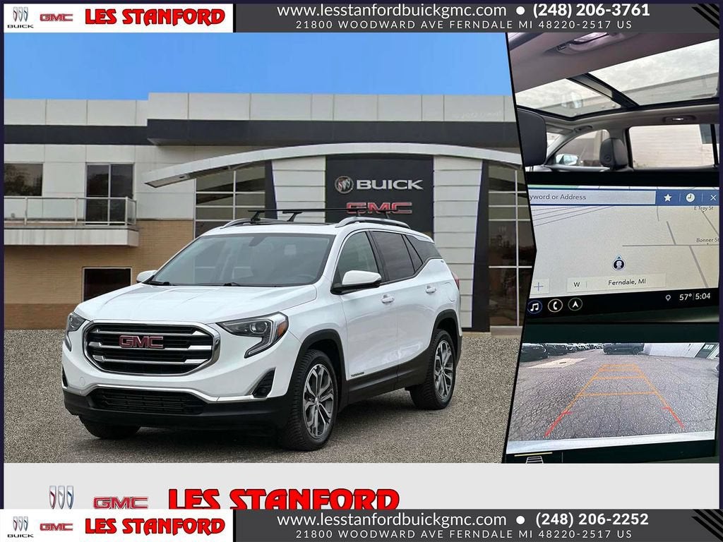 2019 GMC Terrain SLT in Summit White — front three-quarter view